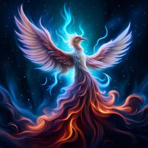 Blue Phoenix Soaring Through the Universe