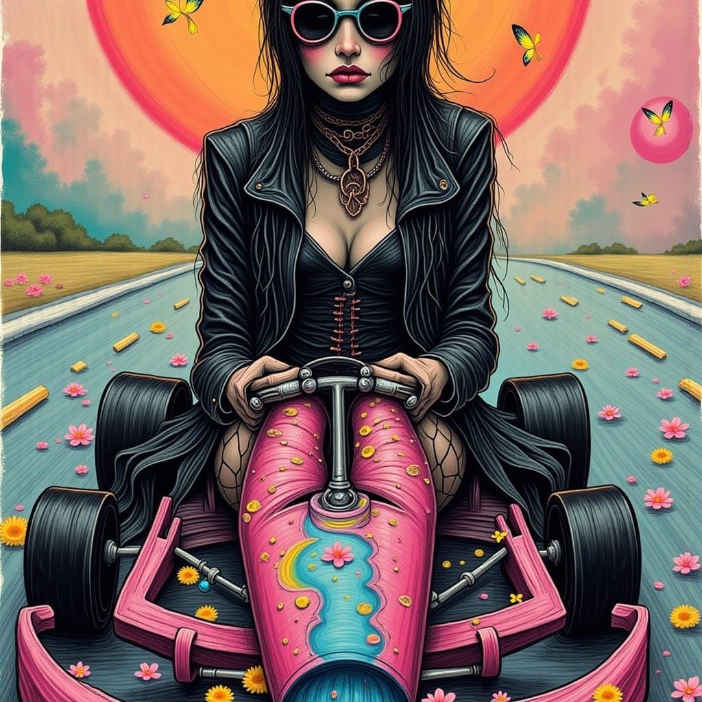 Goth Birdie Chick Rides a Mario Kart