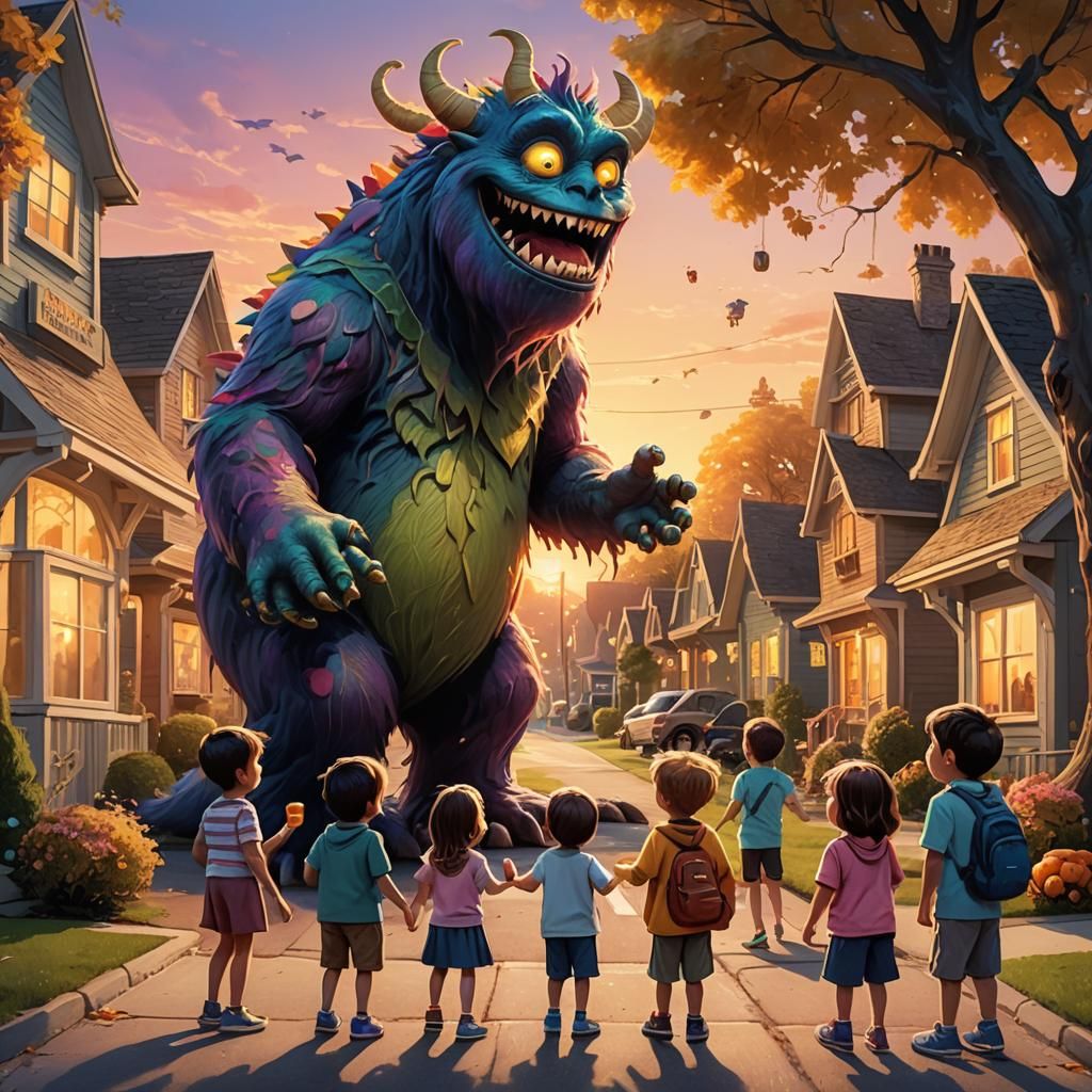 Friendly Monster Handing Out Treats: Fantasy Illustration