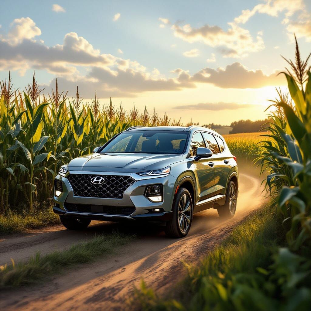 Hyper-Realistic 2016 Hyundai Santa Fe in Corn Field
