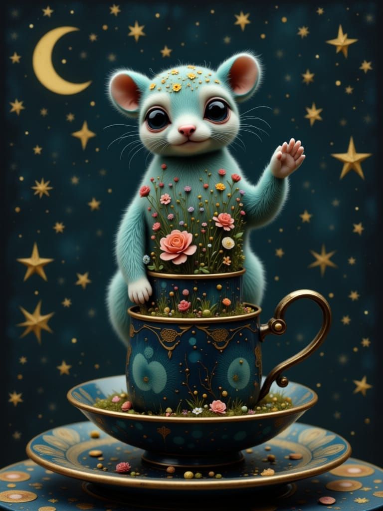 Vibrant Whimsy in a Midnight Teacup Garden