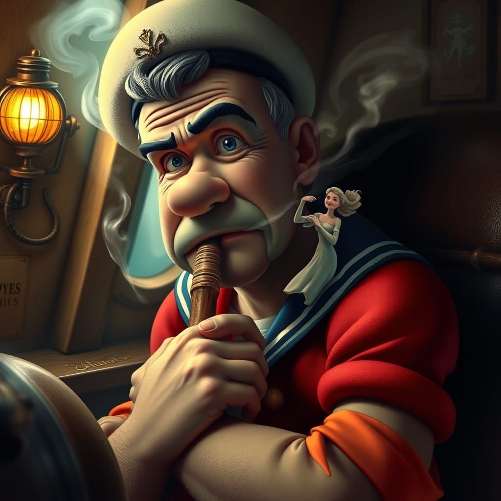 Popeye the Sailor Smoking a Pipe in Fantasy Style