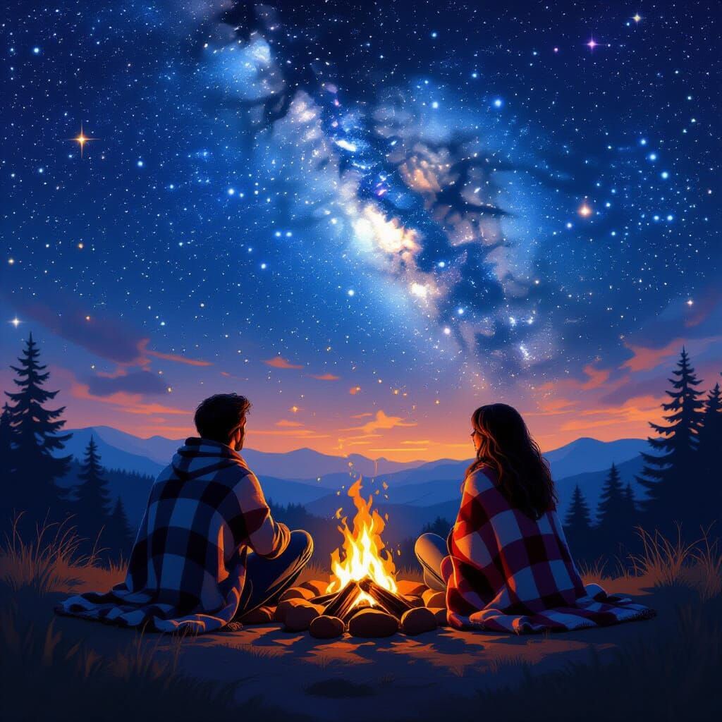 Couple Stargazing in Holographic Astral Style