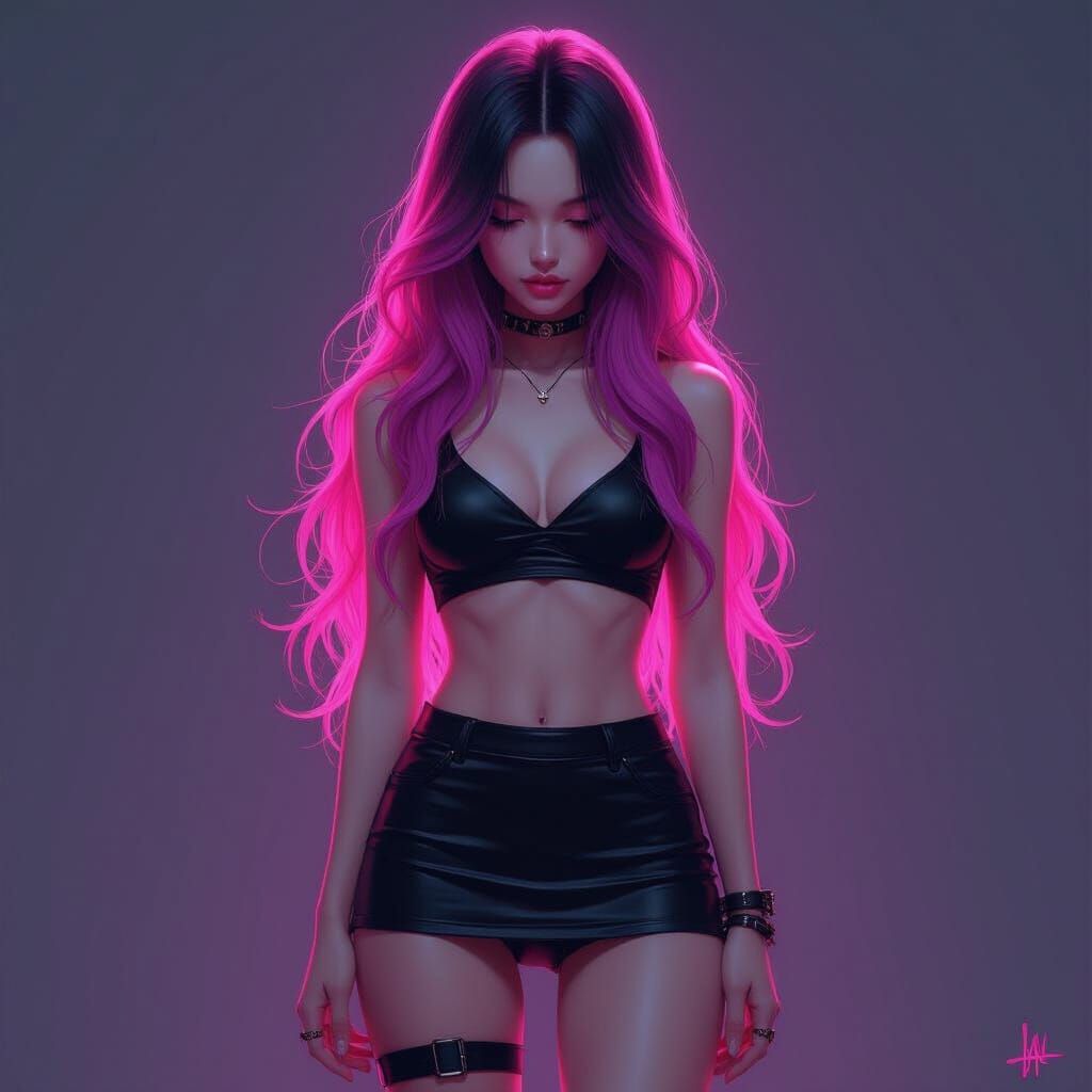 Androgynous Figure in Neon Lighting: Digital Art