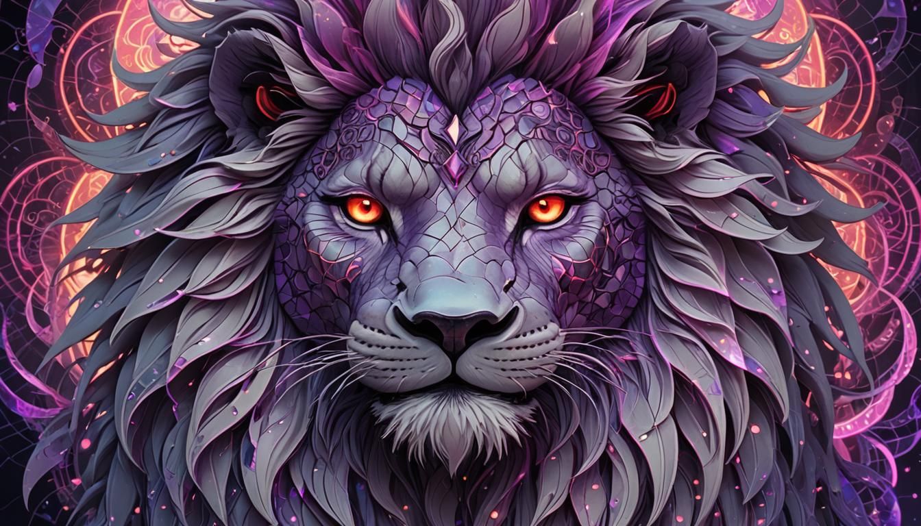 Stone Lion with Neon Aura in Anime Style