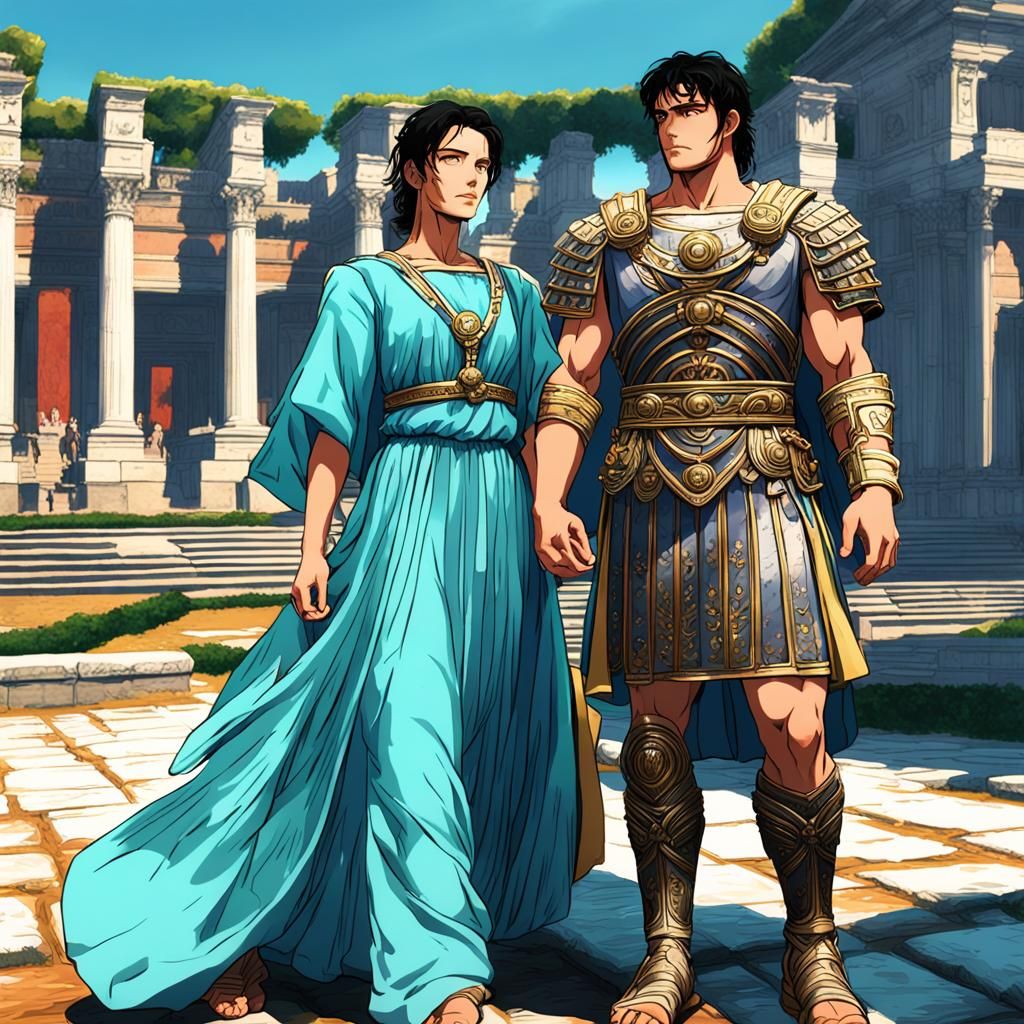 Anime-Inspired Roman Couple in Lush Gardens