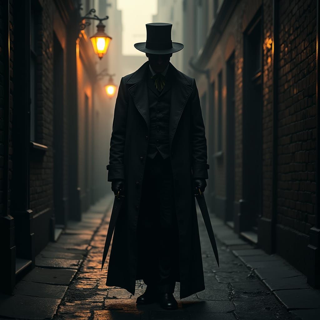 Menacing Figure in Victorian London Alleyway