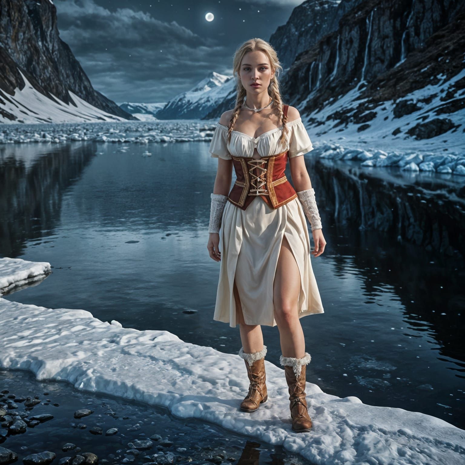 Woman Emerges from Frozen Lake in Hyperrealism