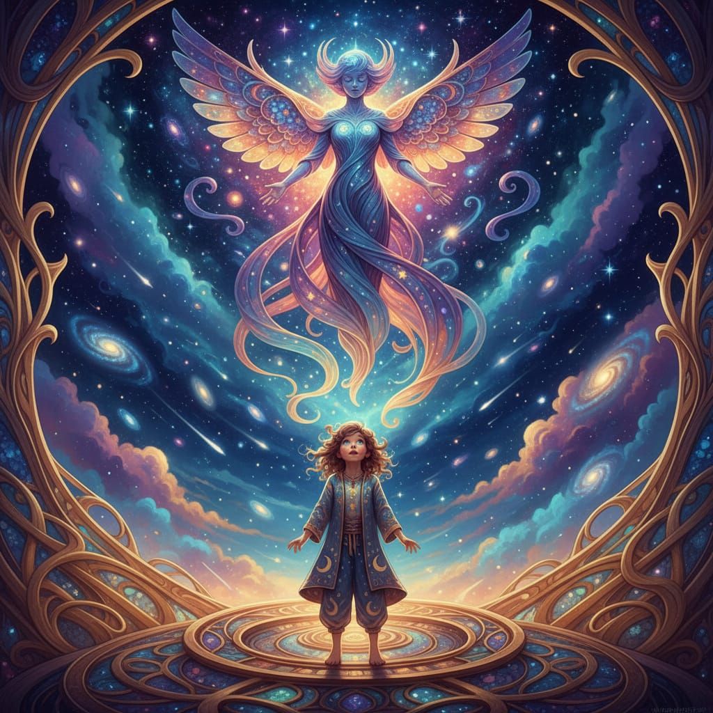 Child Awestruck by Cosmic Sculpture in Nebulae