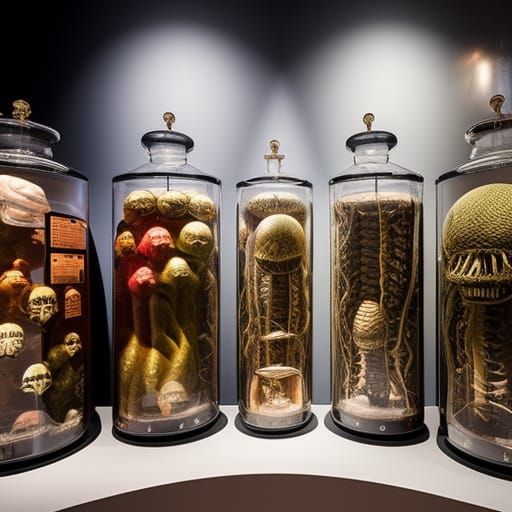 Surreal Alien Museum Display of Human Anatomy