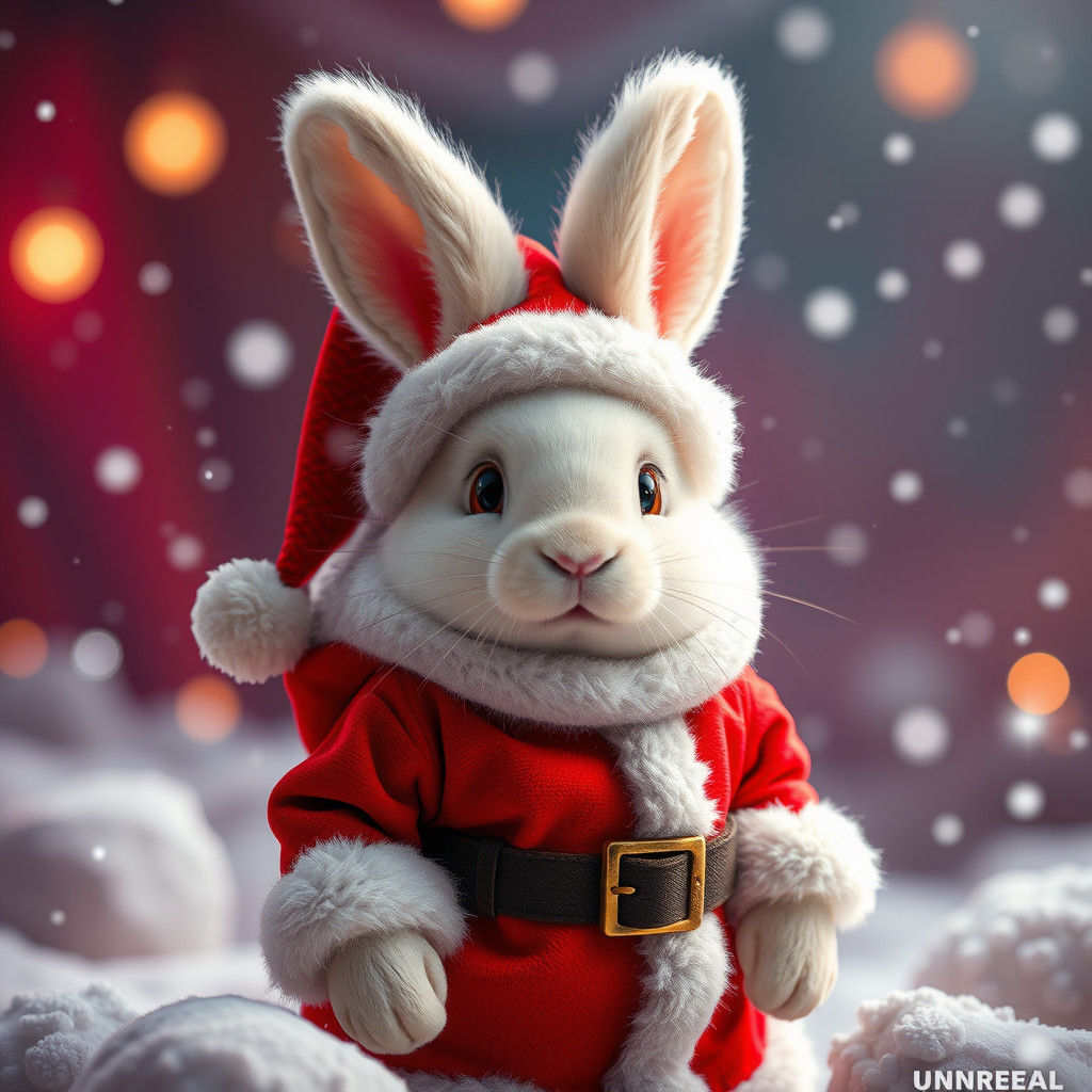 Rabbit Santa in Winter Wonderland, Fantasy Concept Art