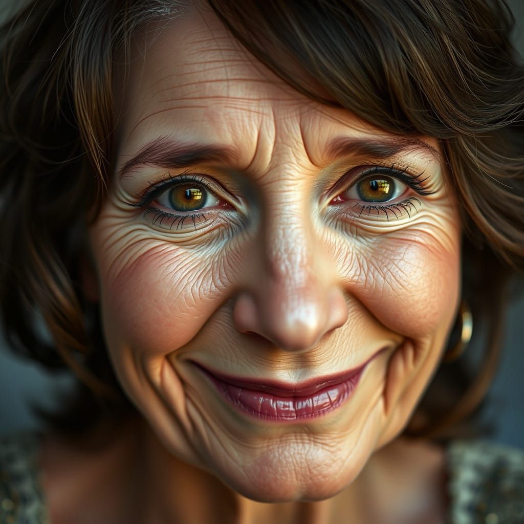 Realistic Portrait of a 50-Year-Old Woman in Warm, Golden Li...