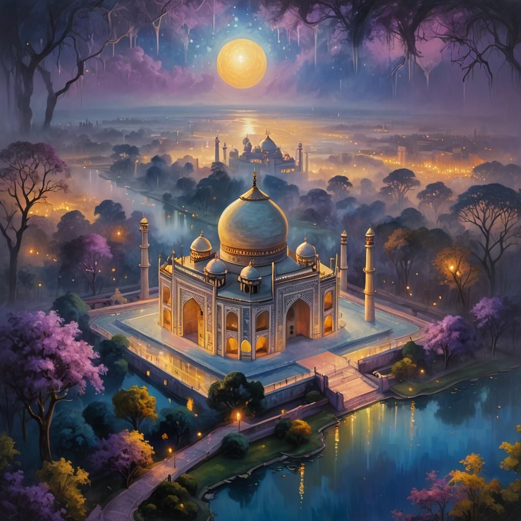 Ethereal Taj Mahal in Mystical Forest: Fantasy Art