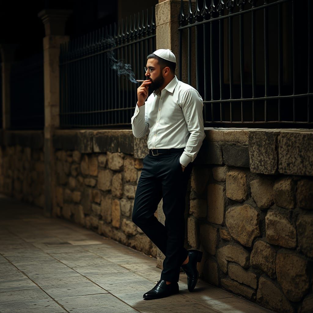 Orthodox Man Smoking, Cinematic Film Still