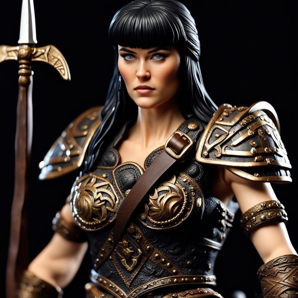 Hyperrealistic Xena Figurine on Dark Background