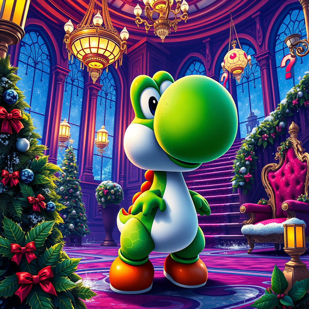 Yoshi in Lavish Super Mario Christmas Mansion