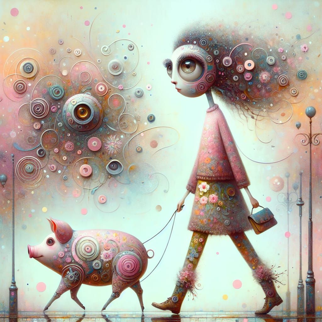 an impasto style painting in the whimsical style of folk art...