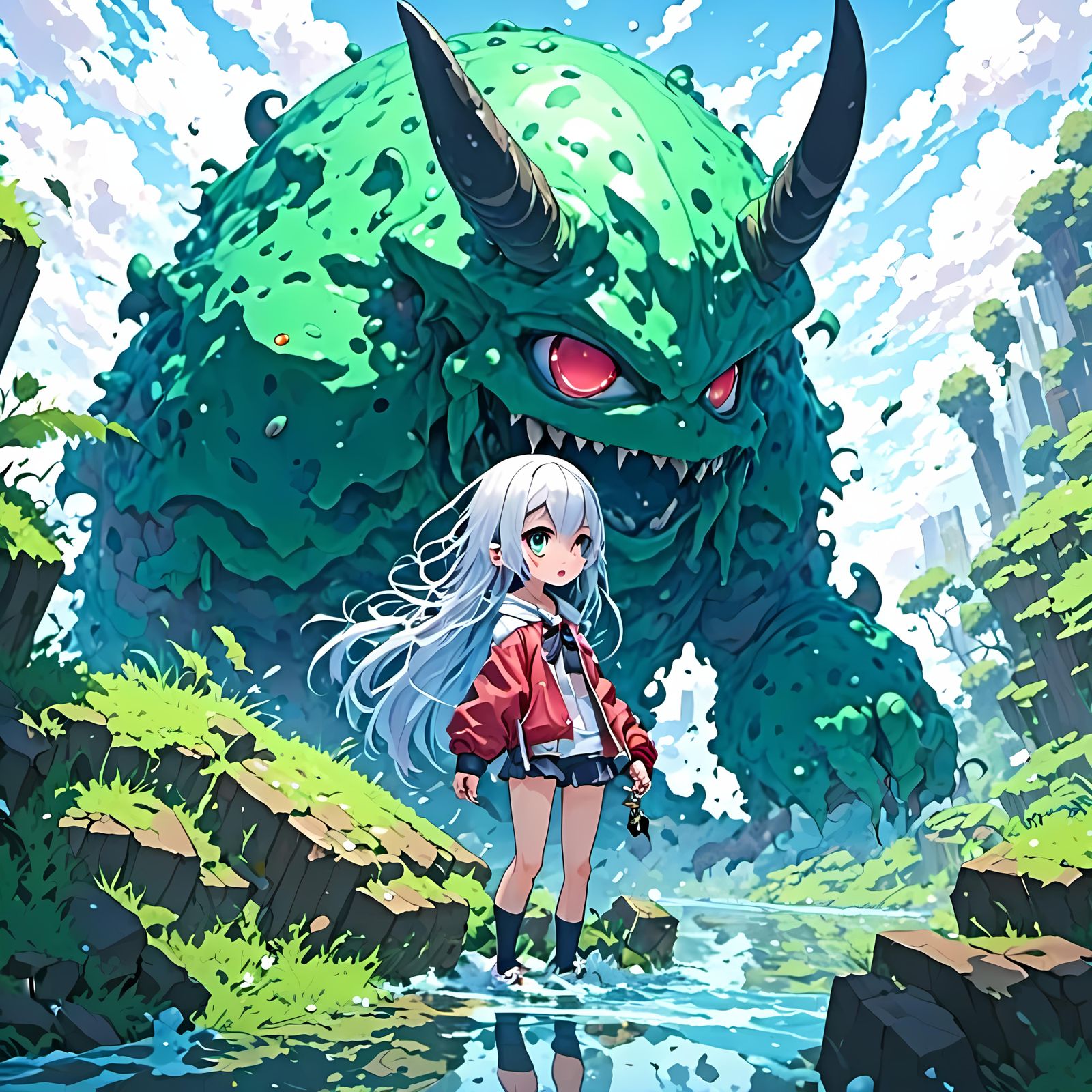 Cute Anime Slime Monster in RPG Dungeon