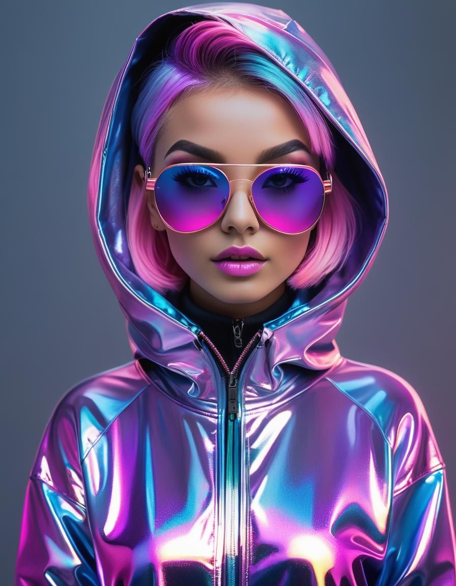 Stunning Woman with Colorful Hair in Cyberpunk Style
