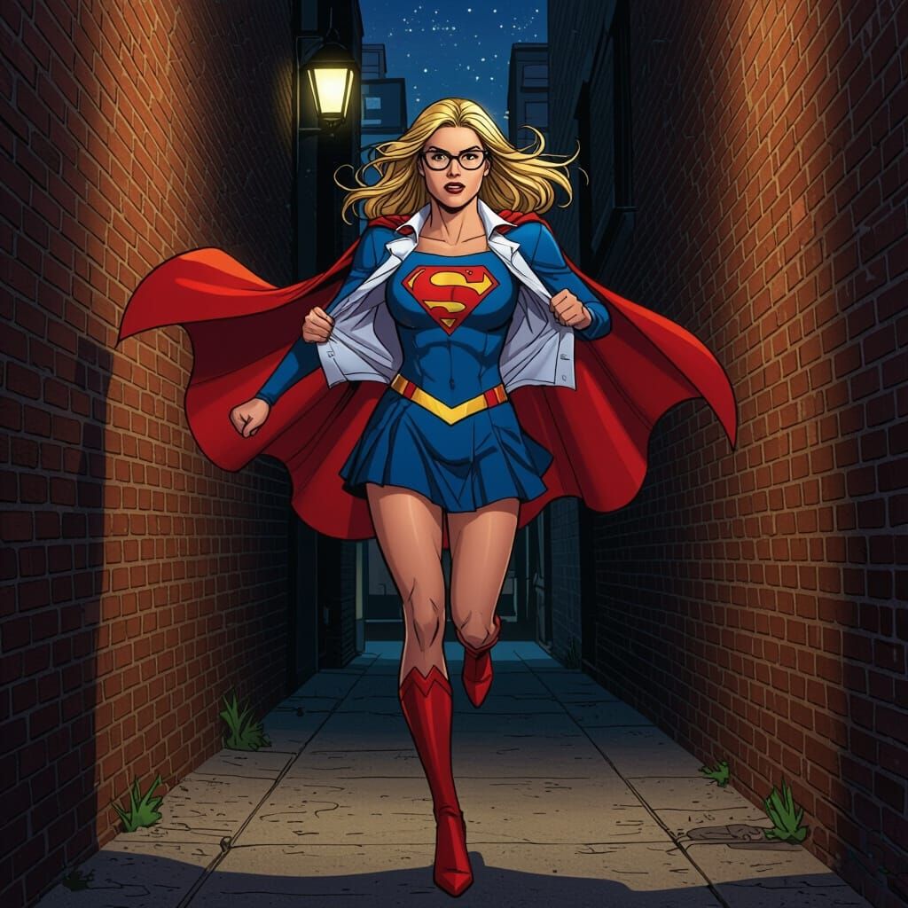 Supergirl Transformation in Dynamic Comic Book Style