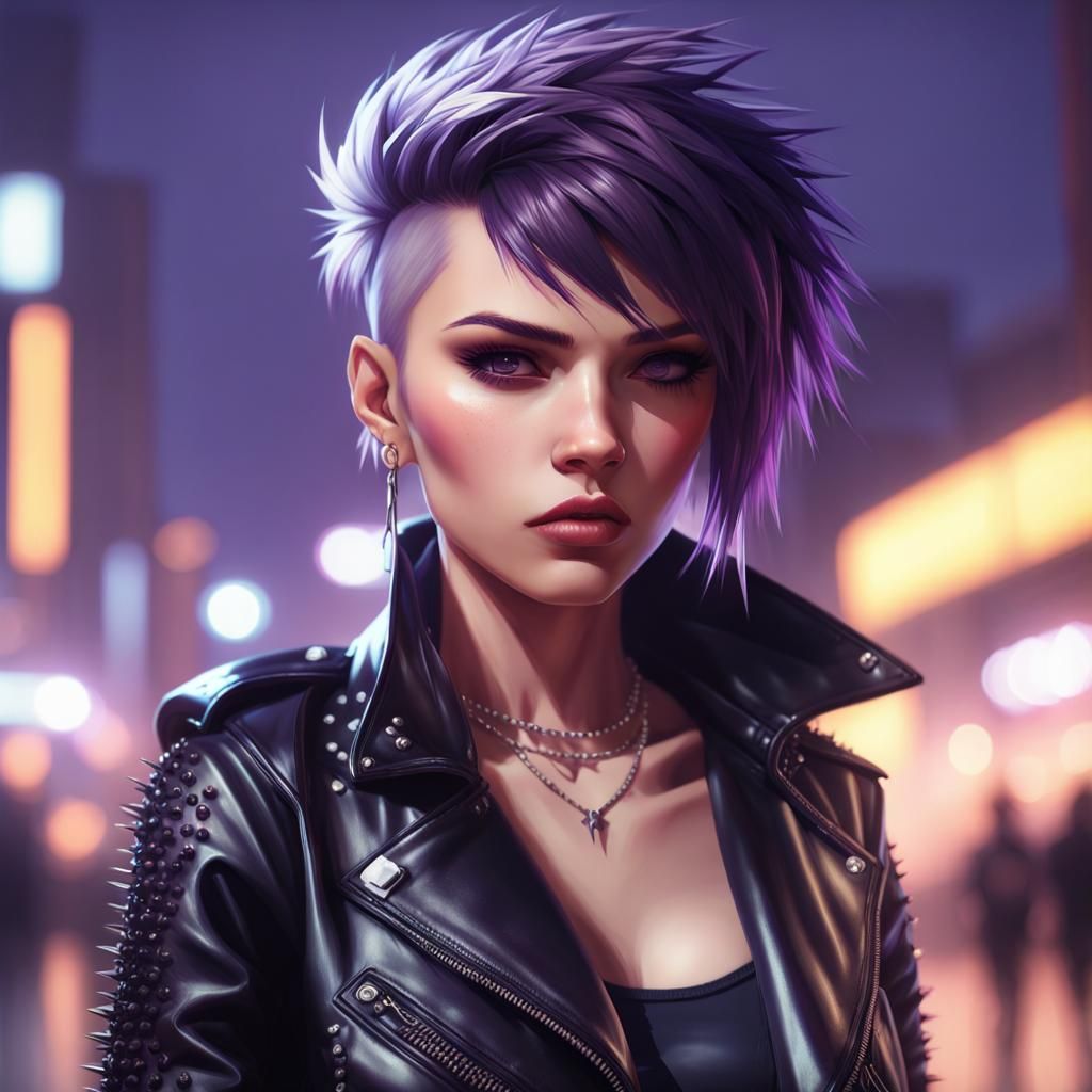 Hyperdetailed Portrait of a Punk Girl in Dark Style