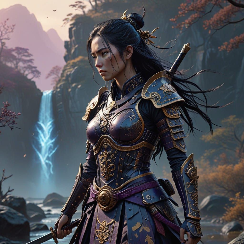 Mystical Samurai Warrior in Dawn's Golden Light