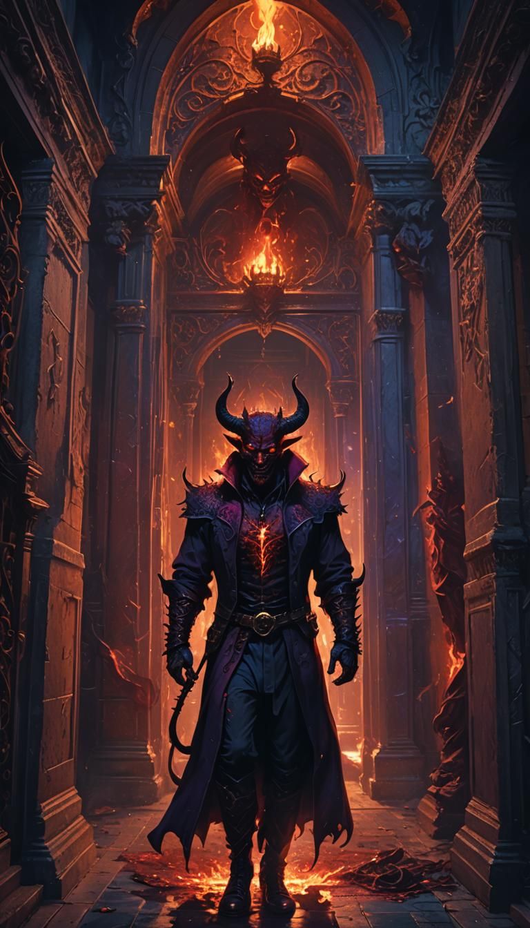 Menacing Devil in Ornate Mansion: Dark Fantasy Art