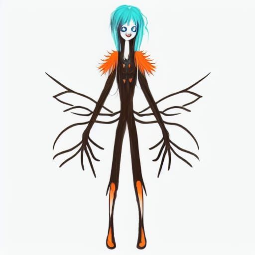 Creepy Daemon with Blue Hair and Wings