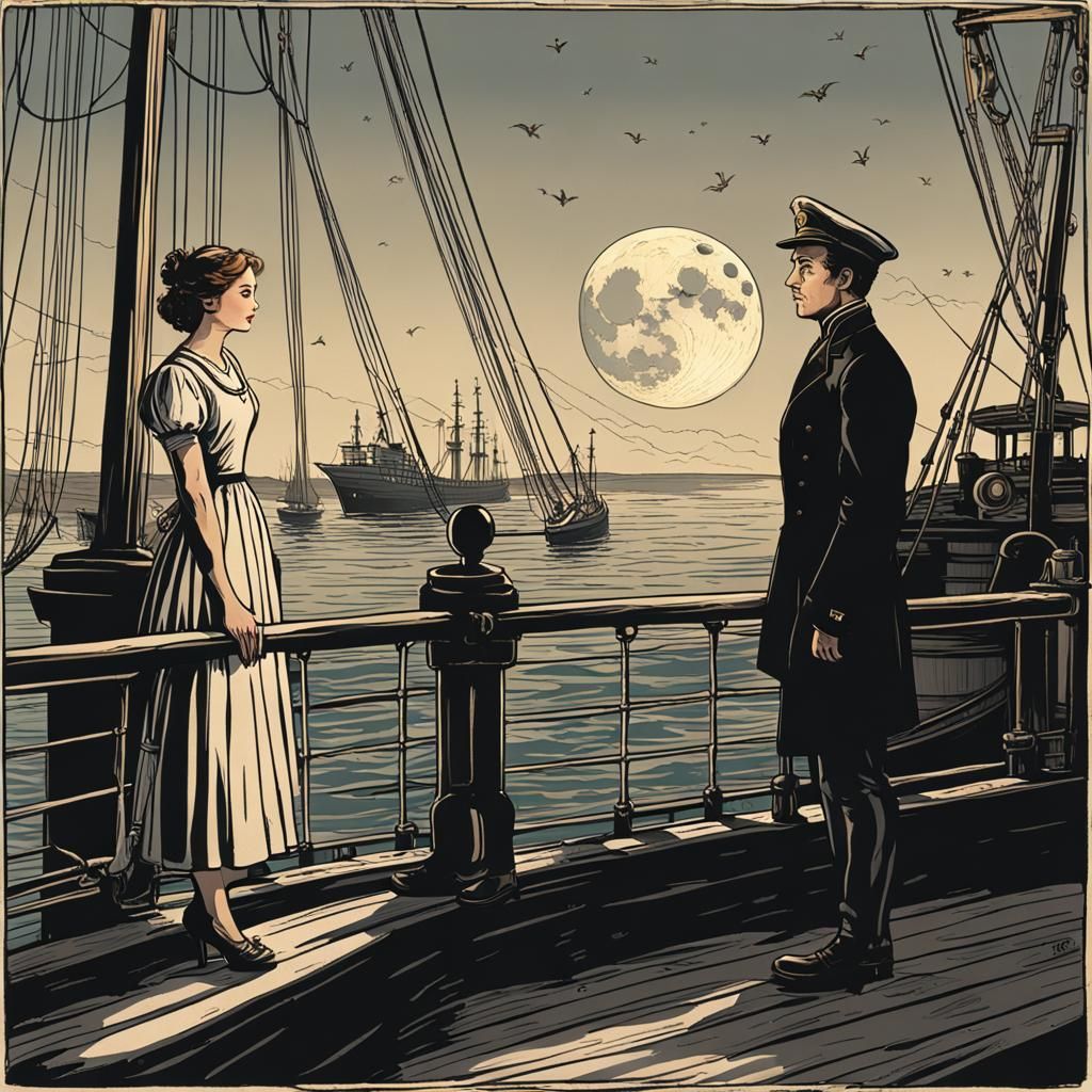 Seafarer's Farewell: Moonlit Harbor Scene