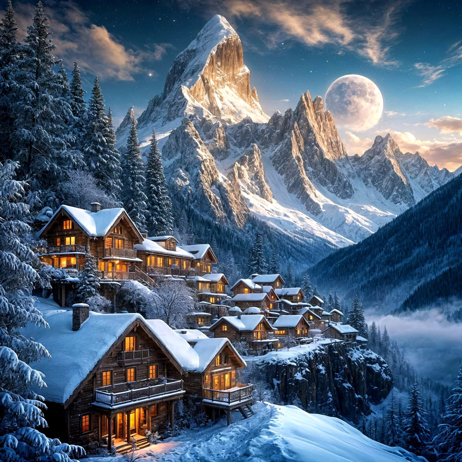 Cosmic Mountain Paradise in Vibrant Digital Art