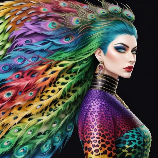 Rainbow Dragon Woman: Abstract Art Portrait