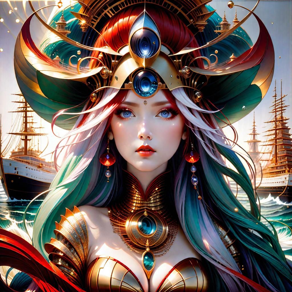 Shattered Trojan Mermaid in Art Nouveau Style