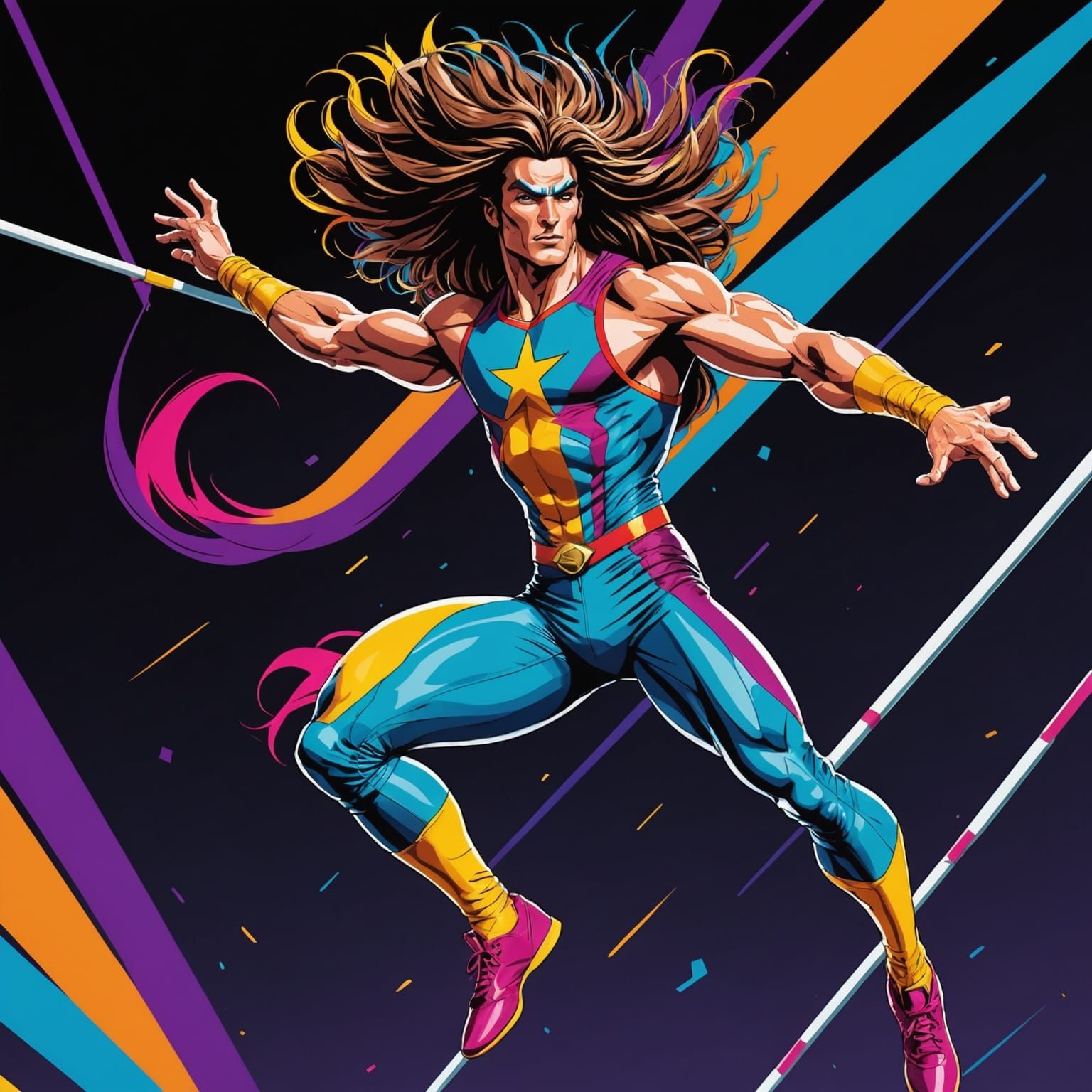 Rockstar Pole Vaulting in a Jojo Style Comic