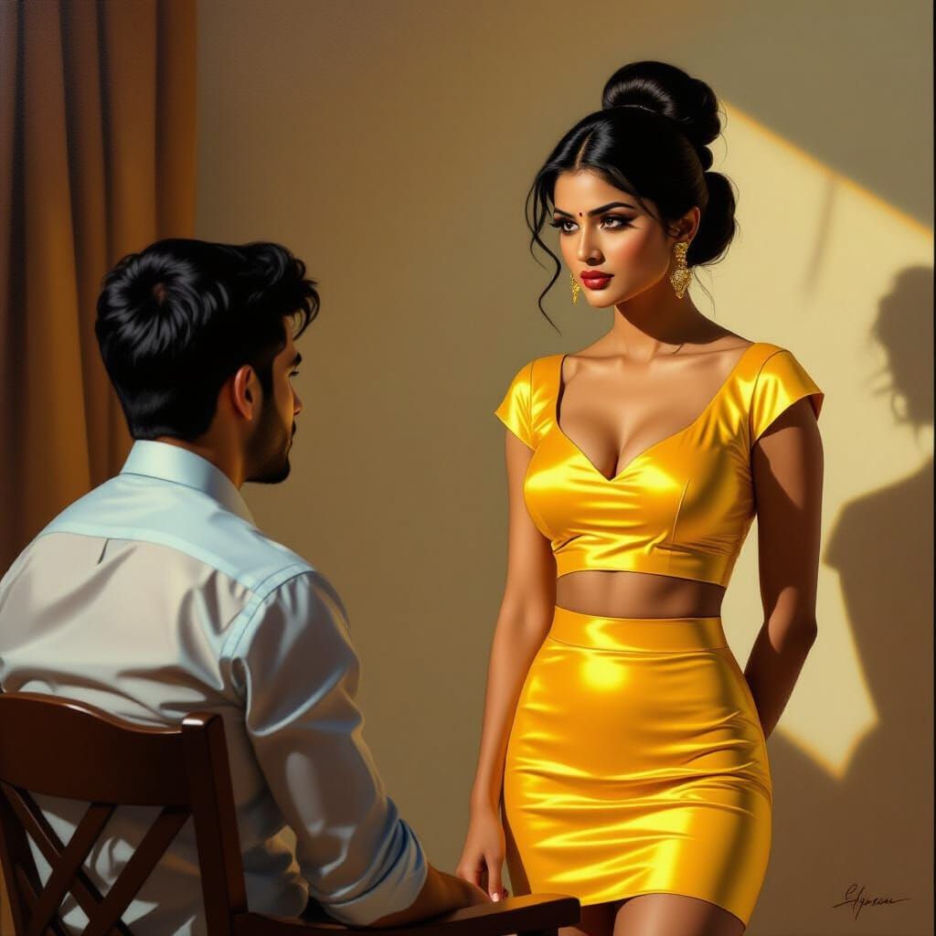 Stunning Indian Woman in Yellow Mini-Skirt