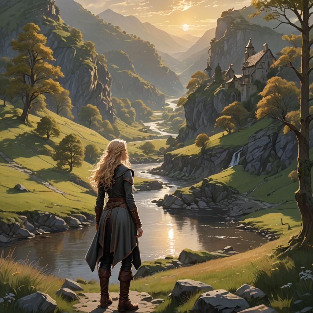 Half-Elf Maiden at Dawn, Stylized Realism