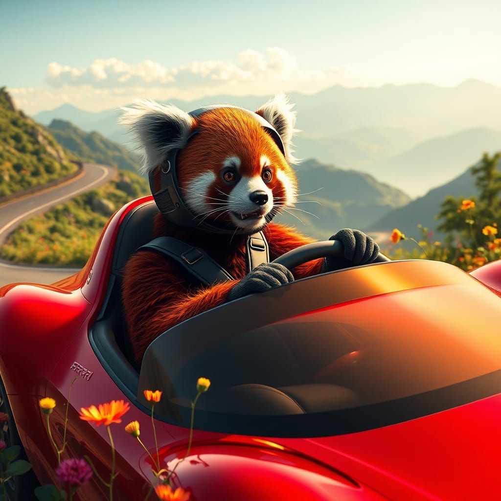 Red Panda Races Ferrari Through Mountain Pass