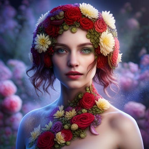 Ethereal Floral Woman: Detailed Fantasy Art