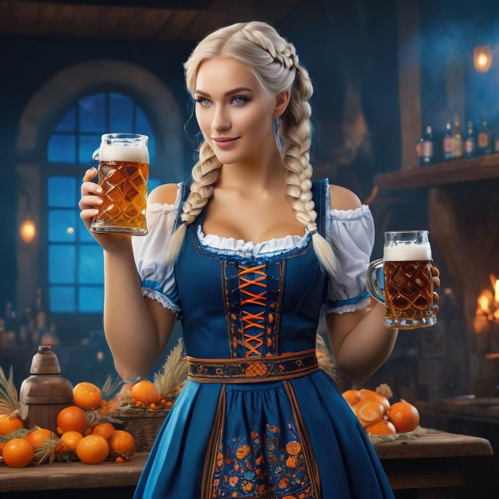 Oktoberfest Celebration: German Woman with Beer in Digital P...