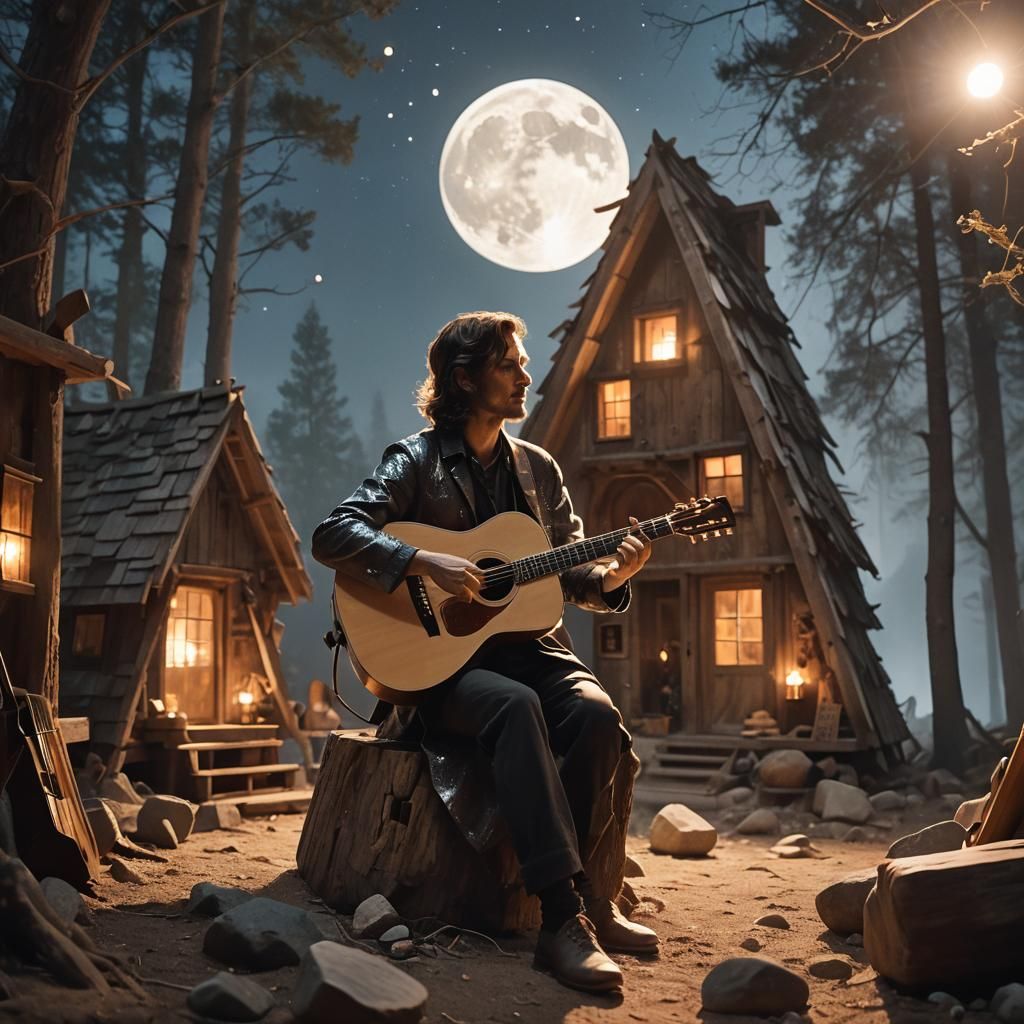 Enchanted Guitar with Miniature Worlds, Cinematic Still