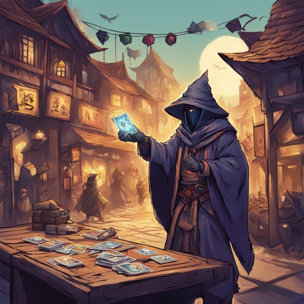 Kenku Charlatan Playing Tarot Cards in JRPG Art Style