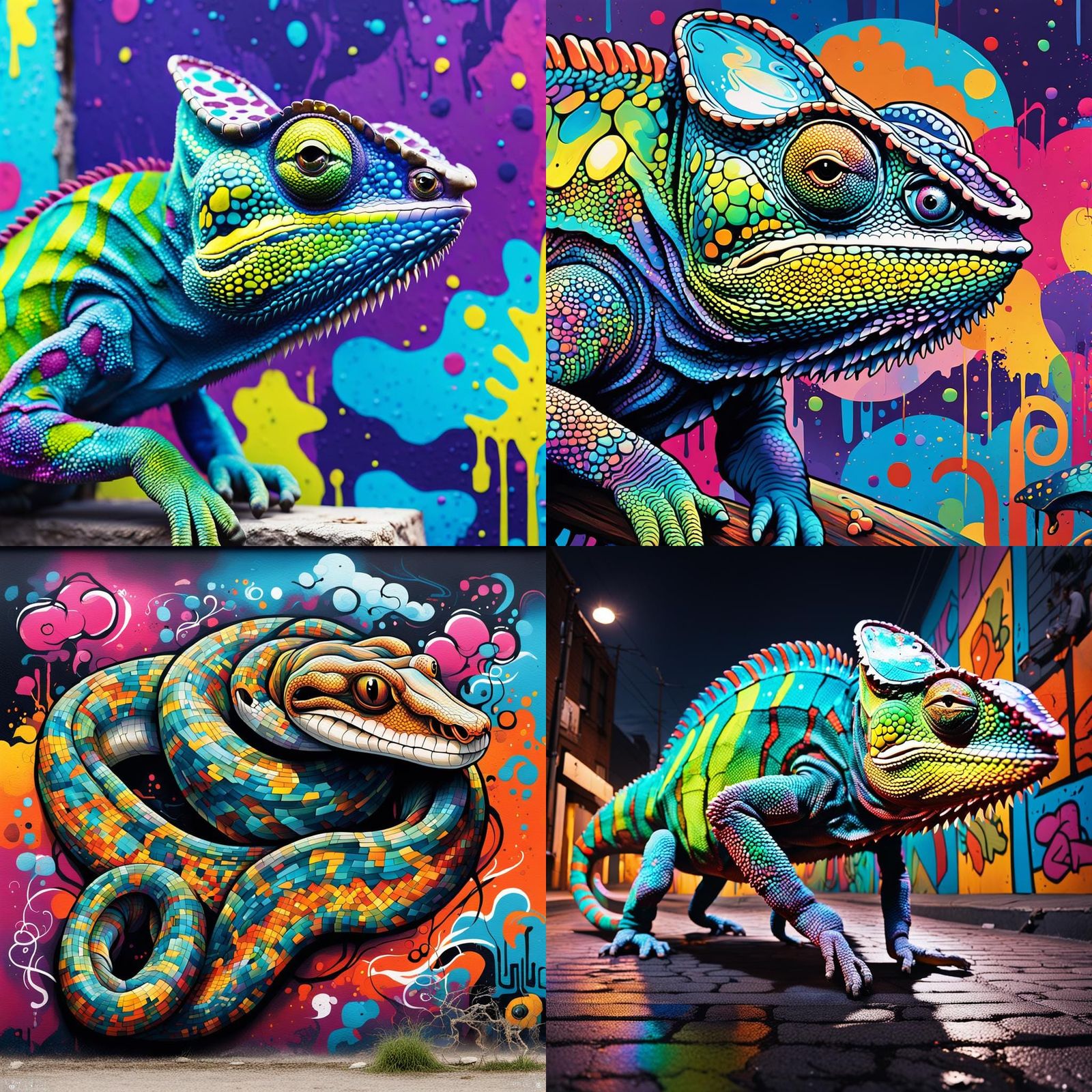 Psychedelic Chameleon Graffiti Pop Art Image