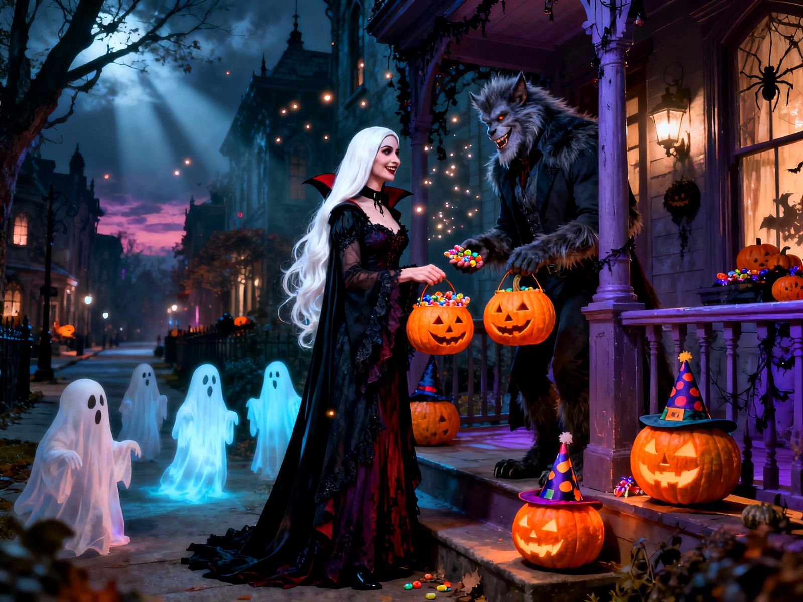 Gothic Halloween Birthday: Vampire Couple Treats Ghosts