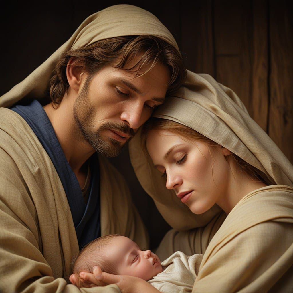 Mary and Joseph in a Serene Manger Scene, Renaissance Style