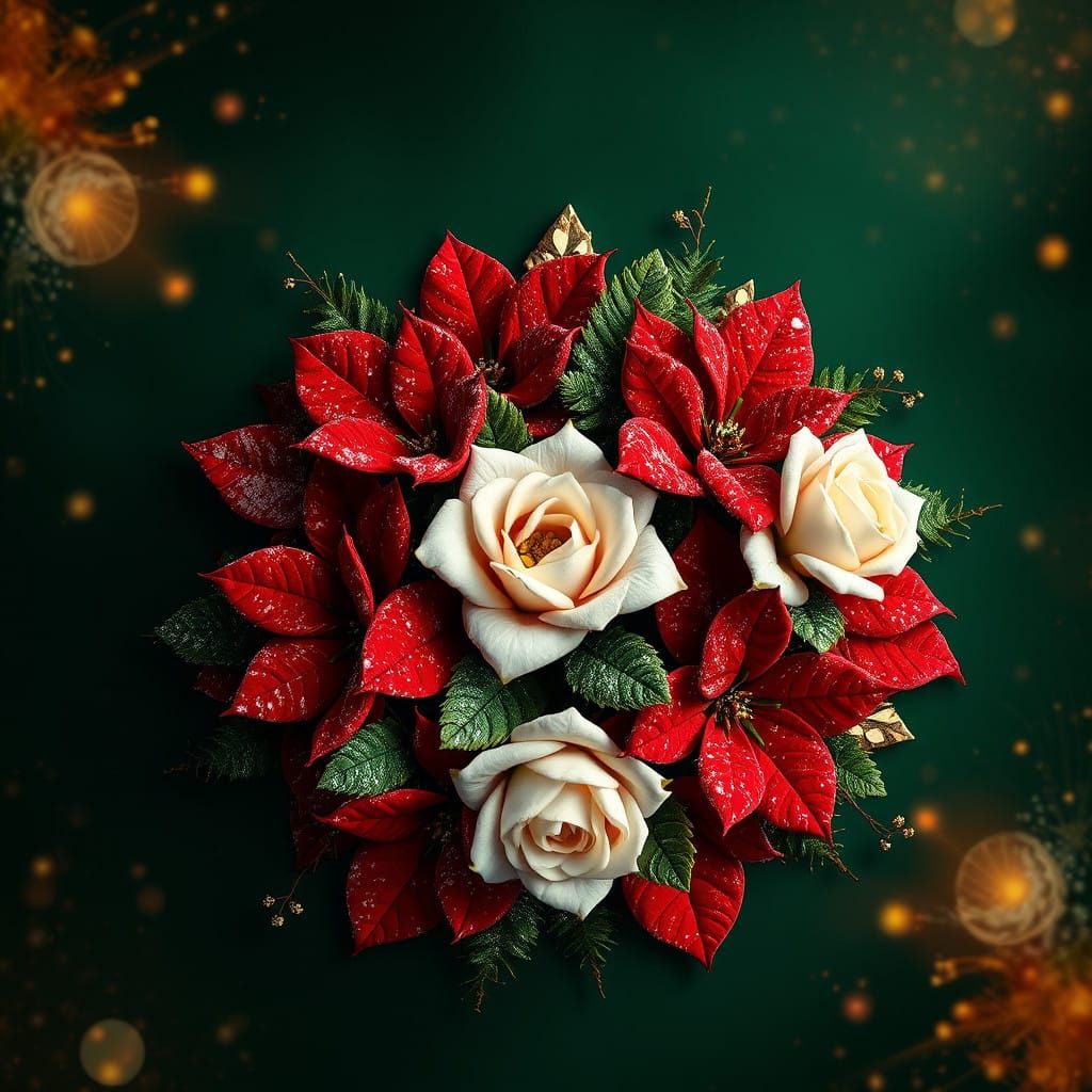 Fantasy Christmas Wreath with Snow Dust and Gold Flicks