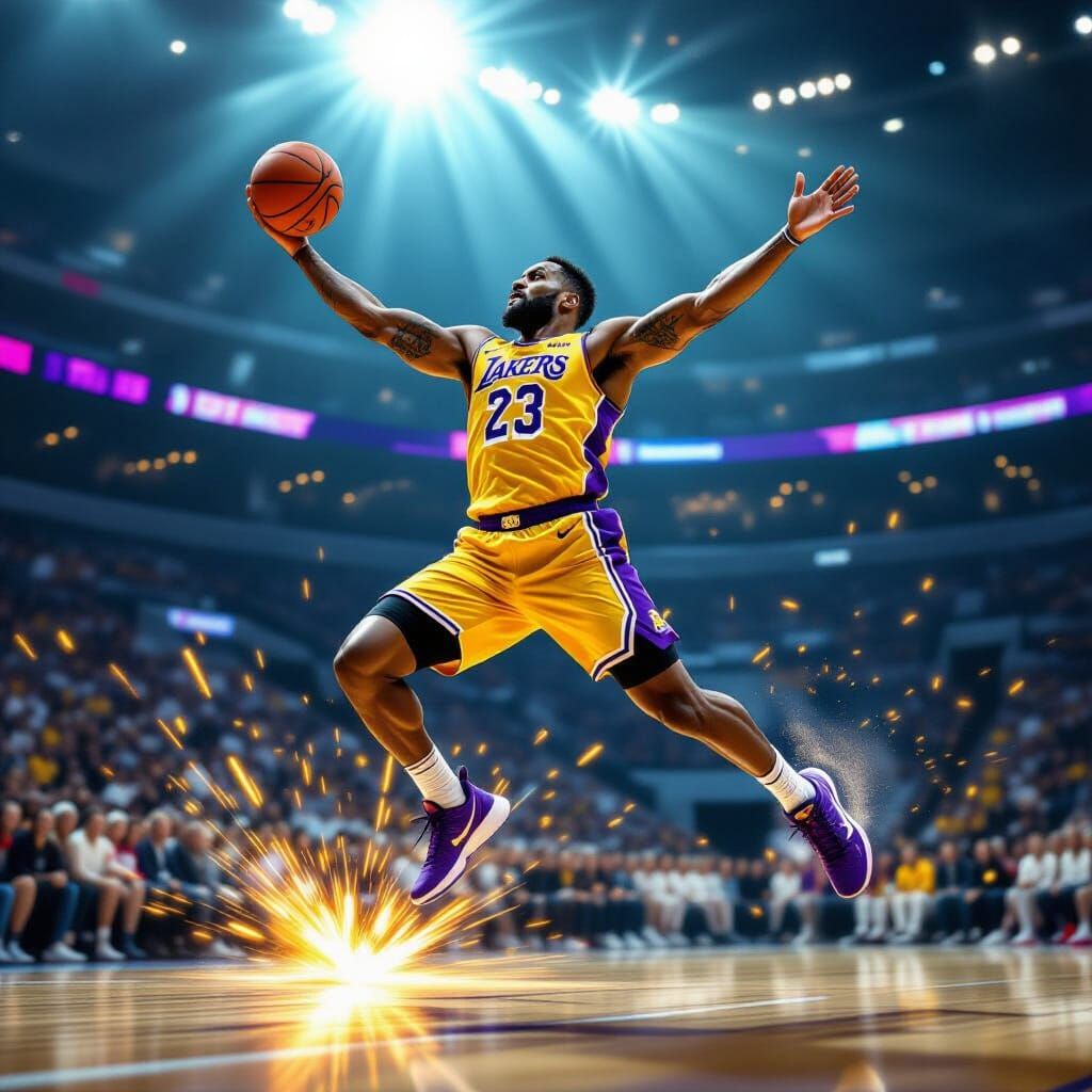 Basketball Player Soaring for Slam Dunk, Photorealistic Styl...