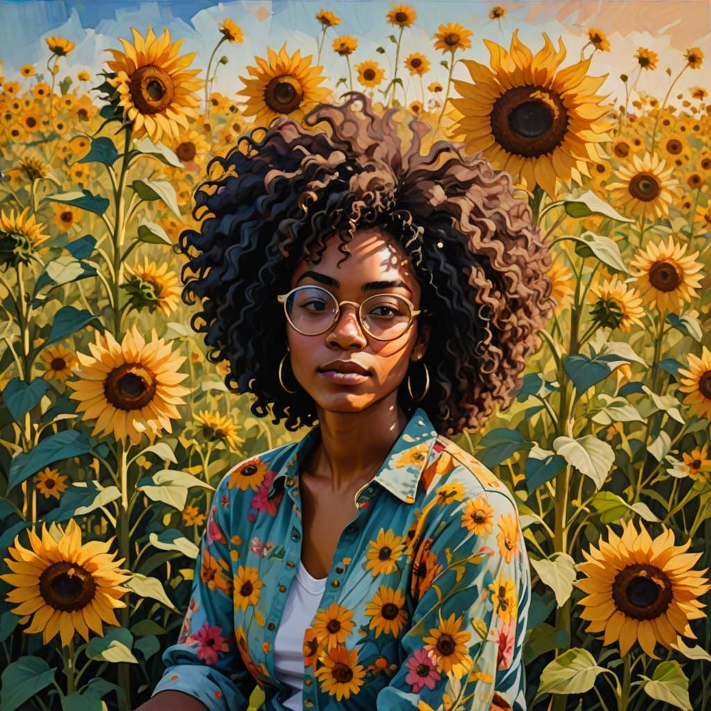 Serenely Adorned Teenage Girl in a Field of Blooming Wildflo...