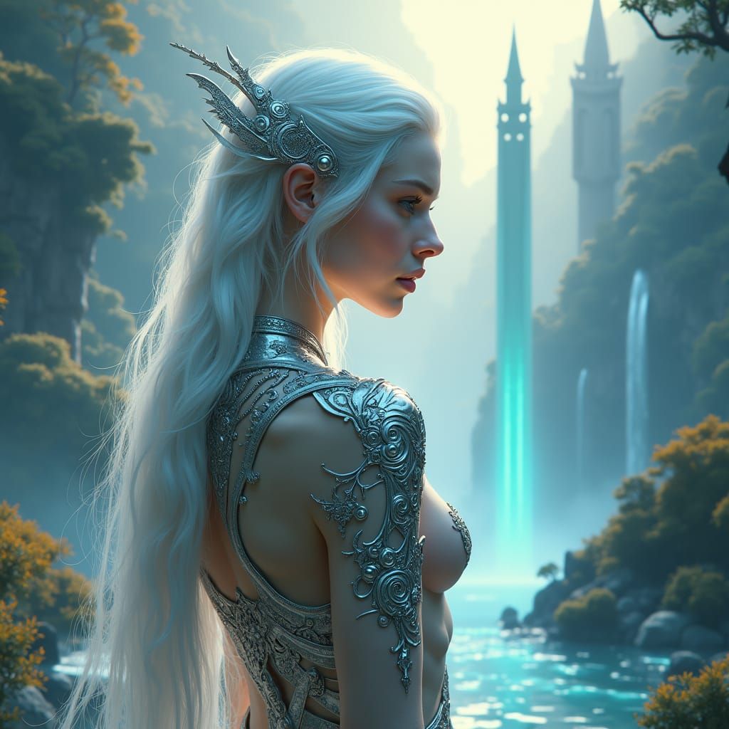 Ethereal Woman in Dream Landscape, Digital Art