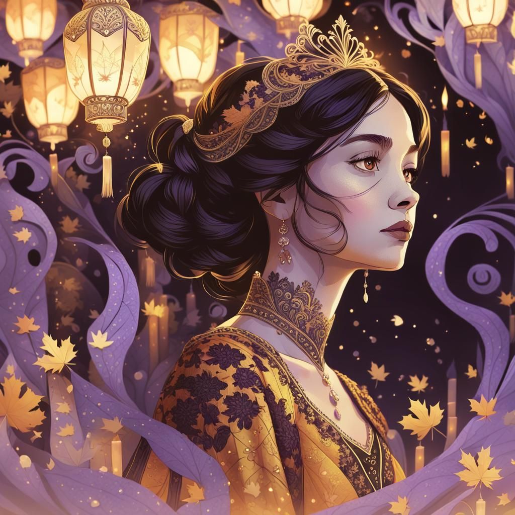 Golden Lit Princess in Ornate Dress as Papercraft