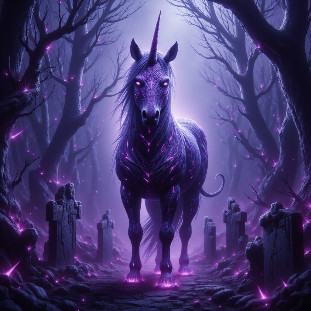 Undead Purple Unicorn in Ethereal Graveyard