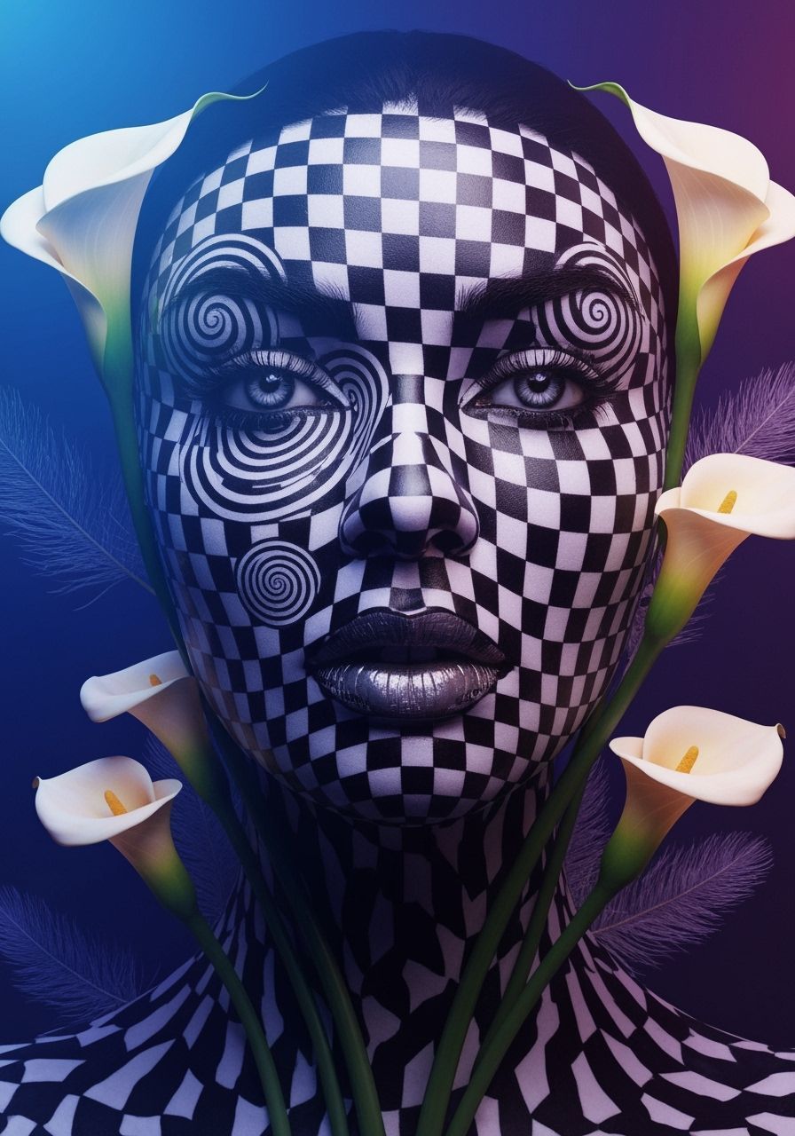 Cyber Portrait of a Woman with Geometric Patterns and Calla ...